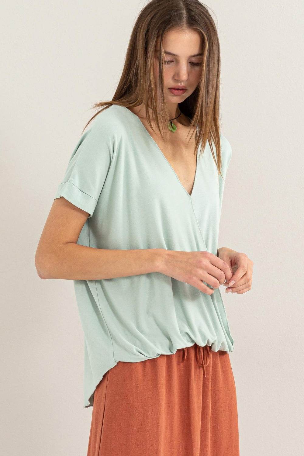 HYFVE Short Sleeve Surplice Top - DaTrendStore.Com