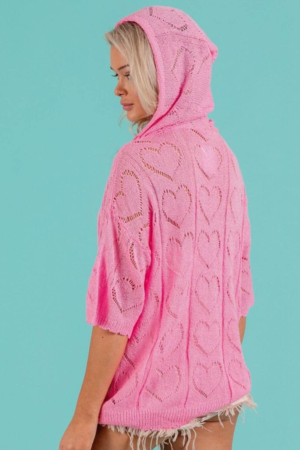 BiBi Openwork Heart Hooded Knit Top - DaTrendStore.Com