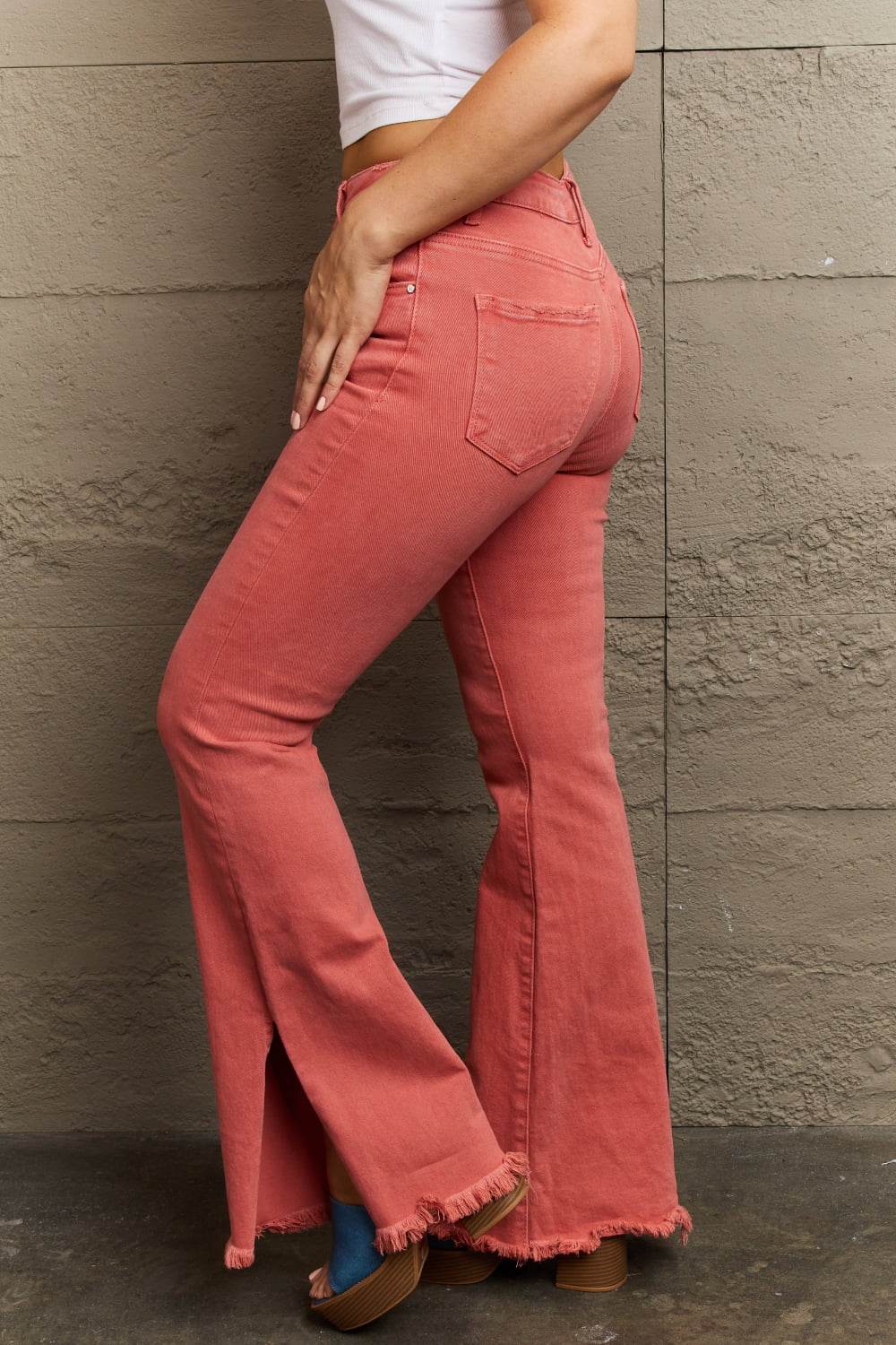 RISEN Bailey Full Size High Waist Side Slit Flare Jeans - DaTrendStore.Com