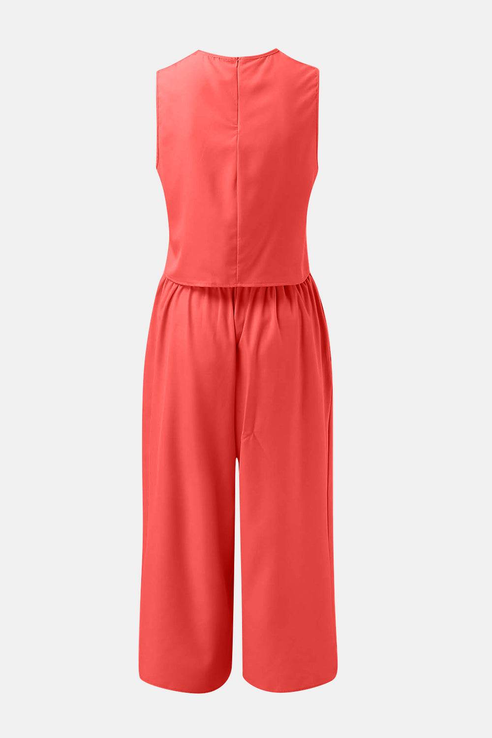 Round Neck Top and Wide Leg Pants Set - DaTrendStore.Com