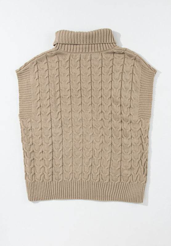 Cable Knit Turtleneck Short Sleeve Sweater - DaTrendStore.Com