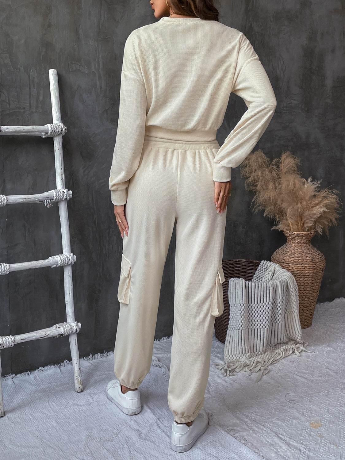 Perfee Round Neck Long Sleeve Top and Pants Set - DaTrendStore.Com