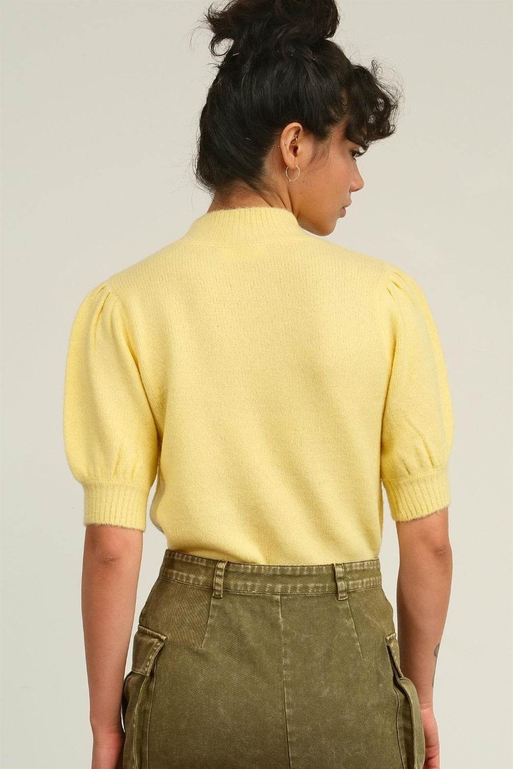 HYFVE Mock Neck Puff Sleeve Sweater - DaTrendStore.Com