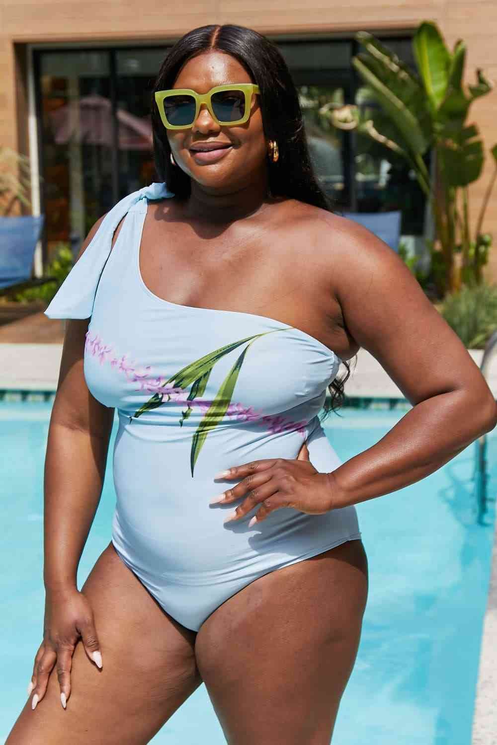 Marina West Swim Vacay Mode One Shoulder Swimsuit in Pastel Blue - DaTrendStore.Com