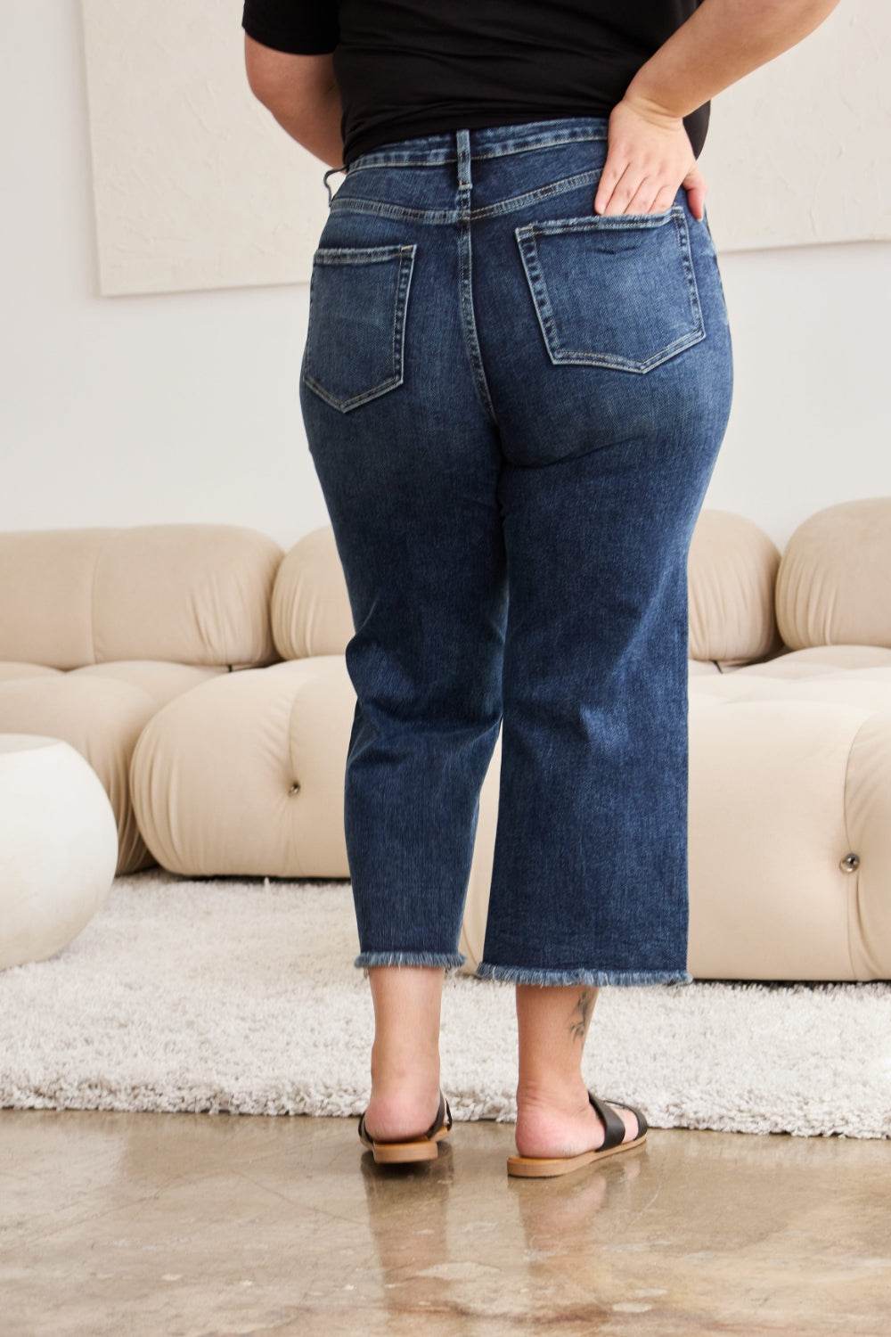 RFM Full Size Tummy Control High Waist Raw Hem Jeans - DaTrendStore.Com