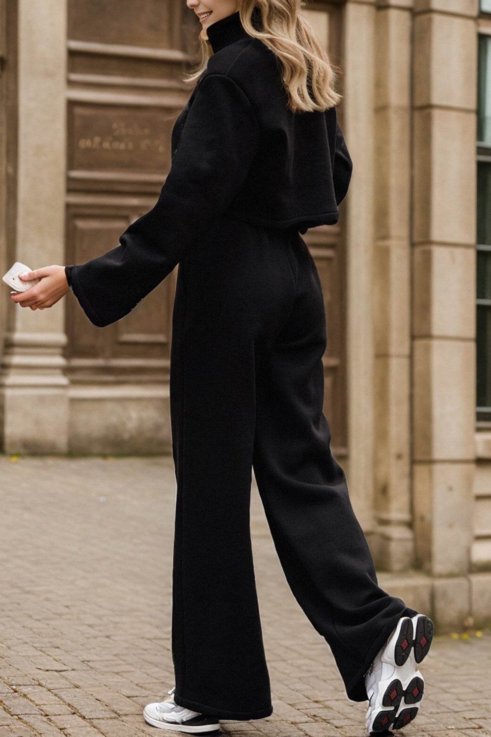 Zip Up Mock Neck Top and Pants Set - DaTrendStore.Com