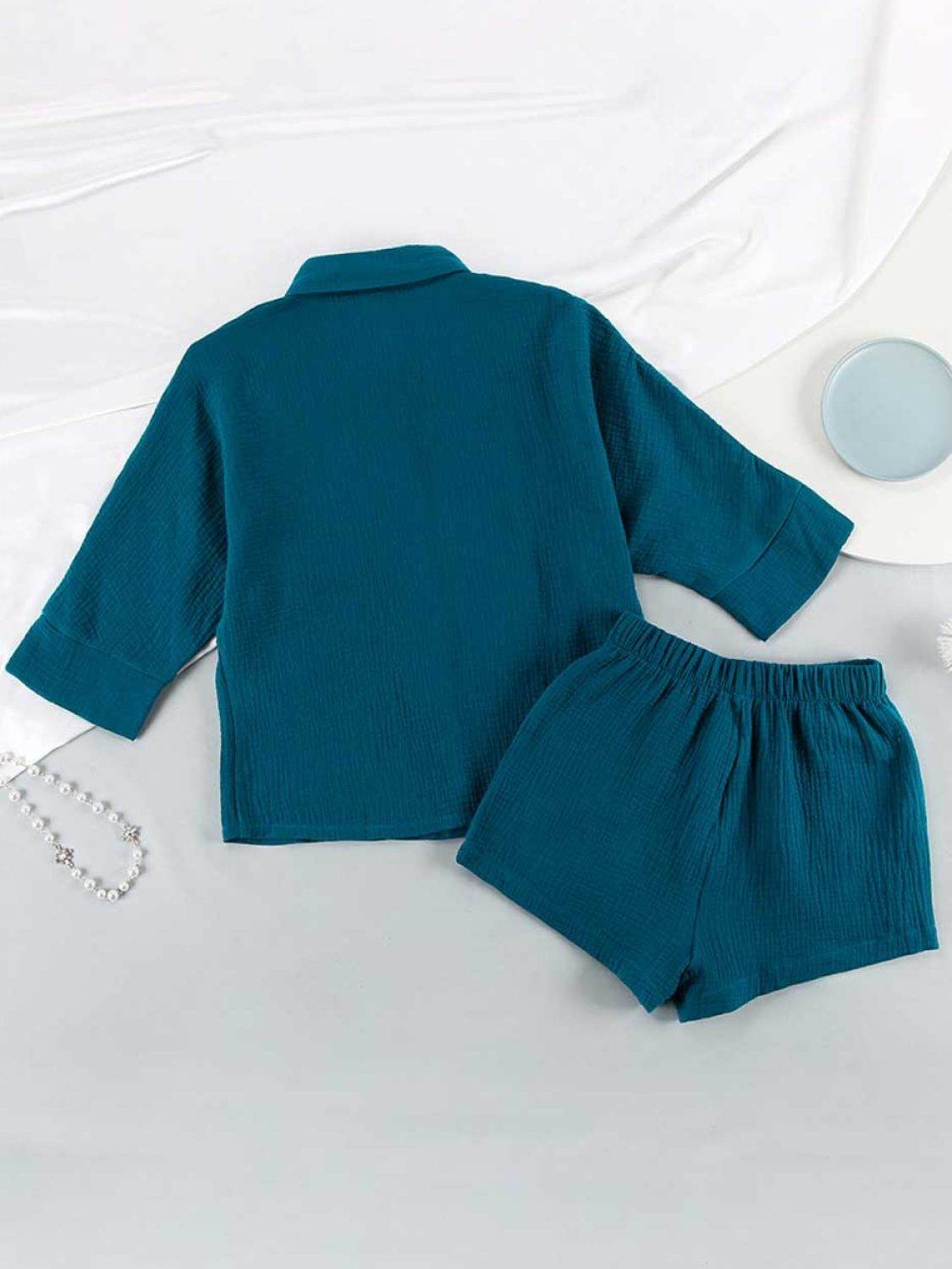Texture Button Up Shirt and Shorts Set - DaTrendStore.Com