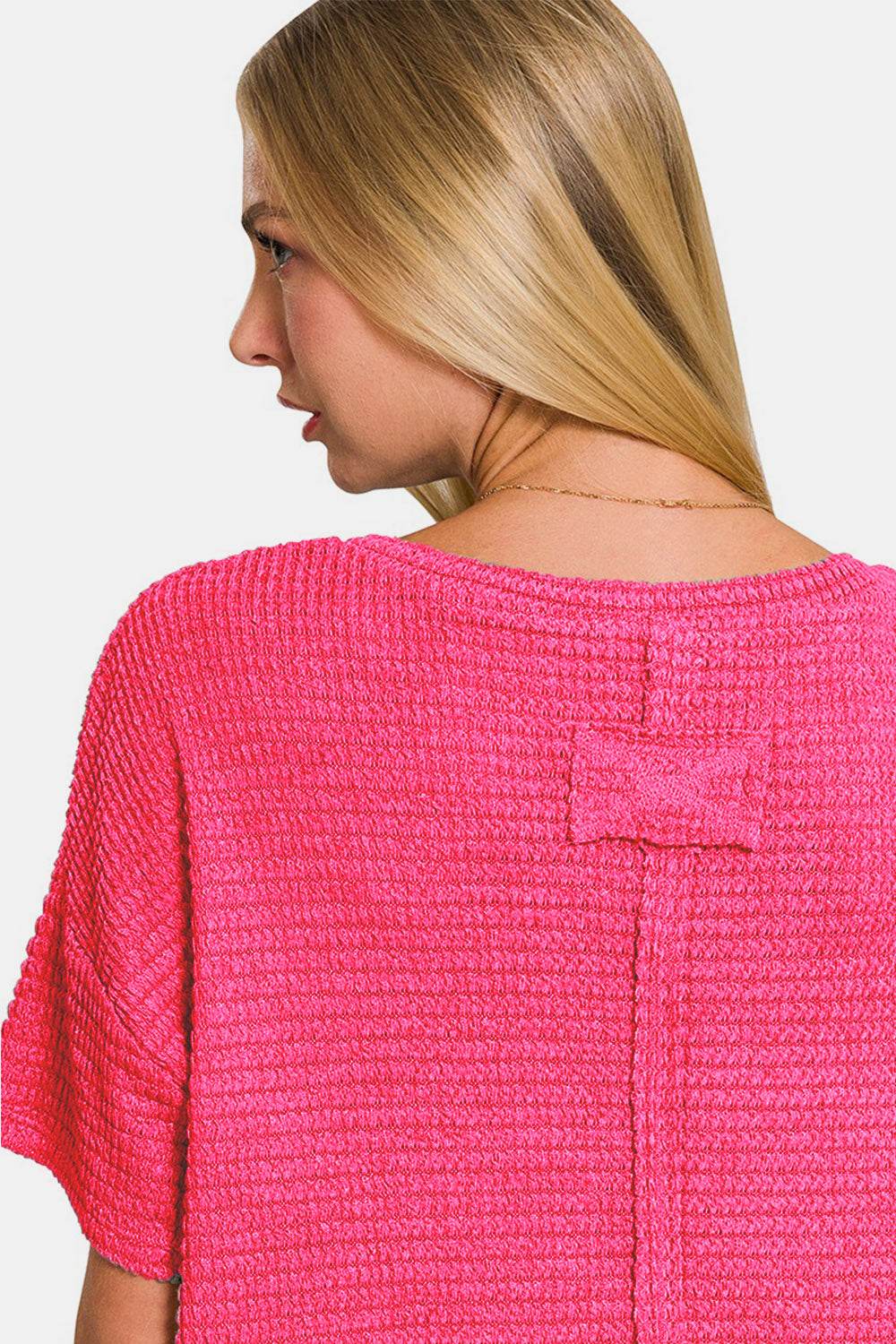 Zenana Drop Shoulder Short Sleeve Jacquard Knit Top - DaTrendStore.Com