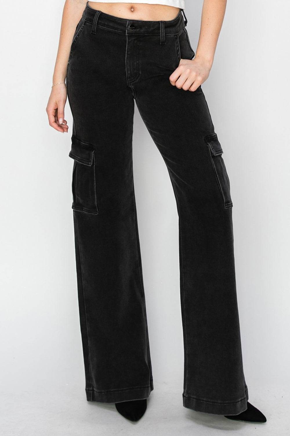 Risen Full Size High Rise Wide Leg Cargo Jeans - DaTrendStore.Com