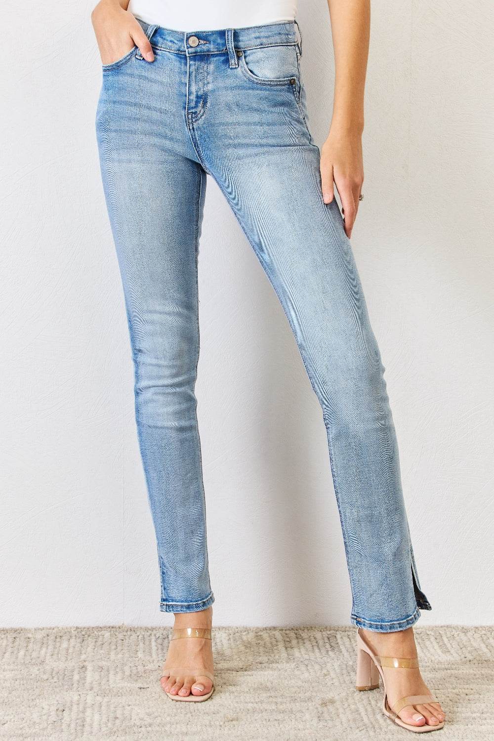 Kancan Full Size Mid Rise Y2K Slit Bootcut Jeans - DaTrendStore.Com
