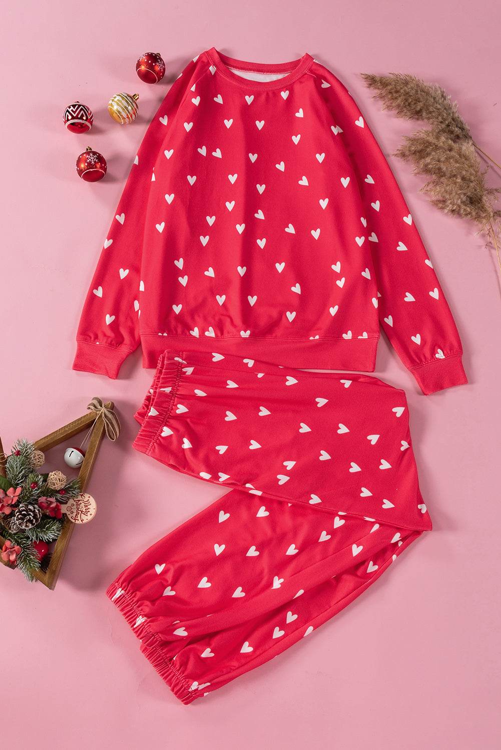 Heart Round Neck Top and Pants Set - DaTrendStore.Com