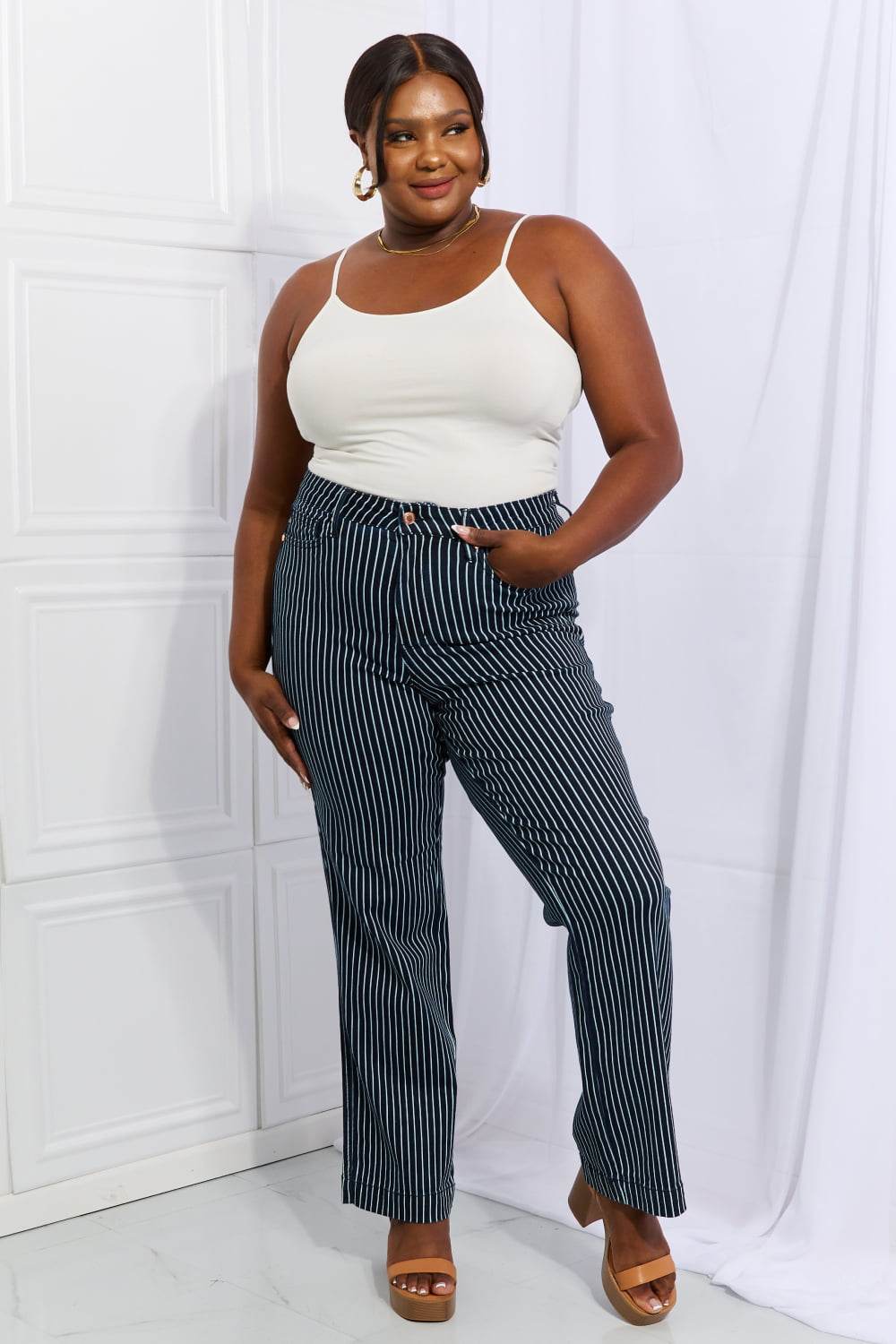 Judy Blue Cassidy Full Size High Waisted Tummy Control Striped Straight Jeans - DaTrendStore.Com