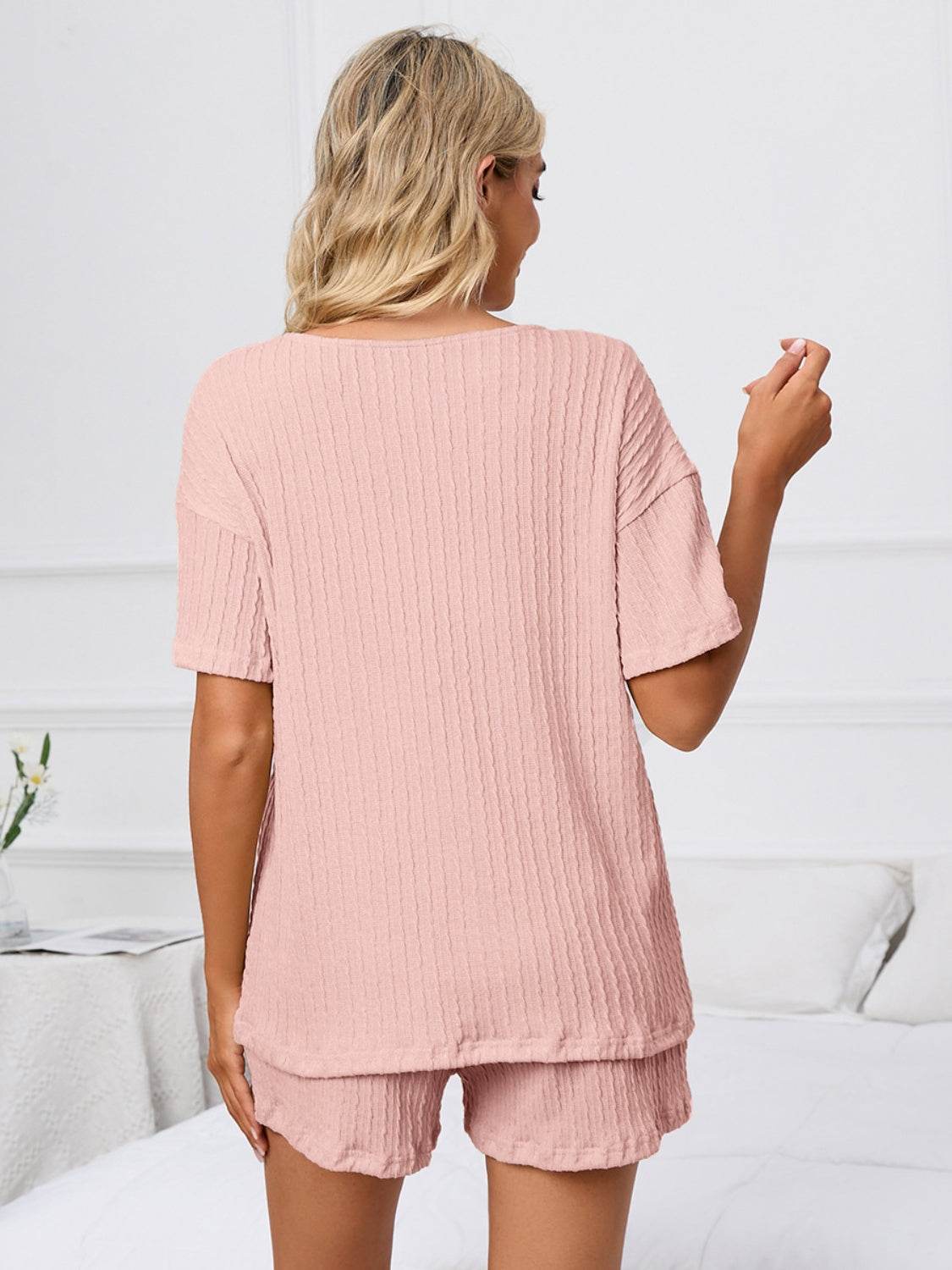 Notched Short Sleeve and Shorts Lounge Set - DaTrendStore.Com