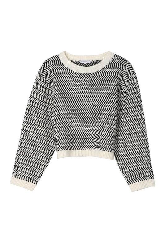 Herringbone Pattern Crew Neck Sweater - DaTrendStore.Com