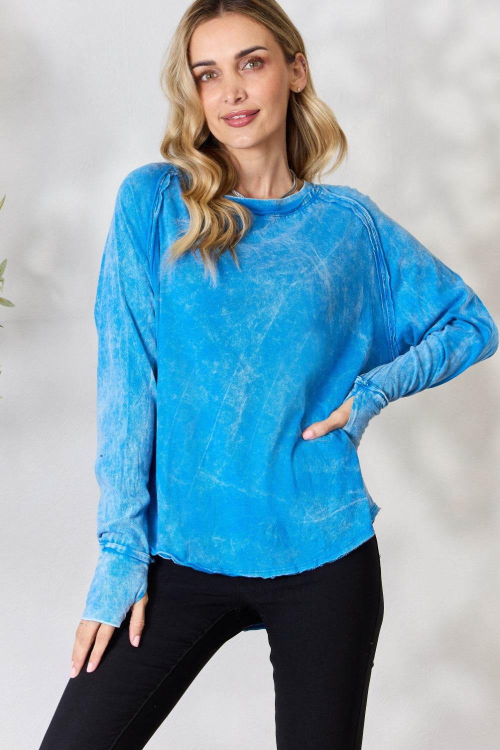 Zenana Round Neck Long Sleeve Top - DaTrendStore.Com
