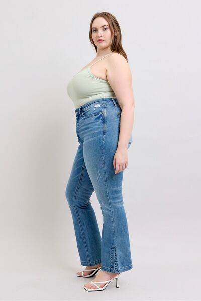 Judy Blue HW Tummy Control Vintage Wash Side Slit Slim Boot Jeans - DaTrendStore.Com