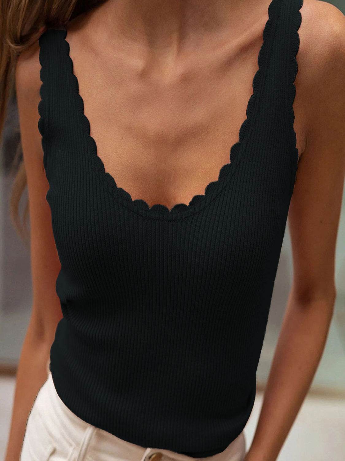 Scoop Neck Wide Strap Knit Tank - DaTrendStore.Com
