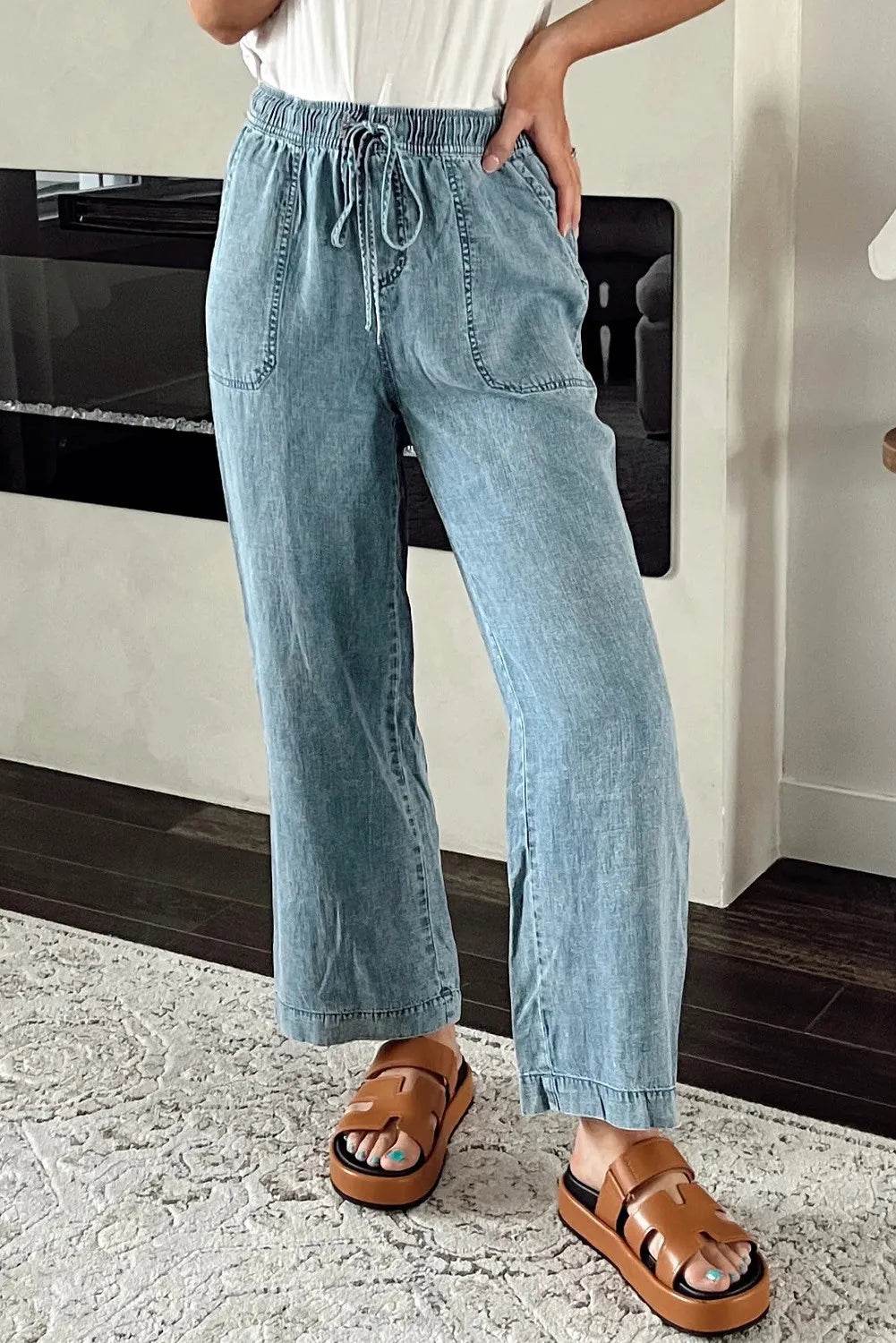 Drawstring High Waist Jeans with Pockets - DaTrendStore.Com