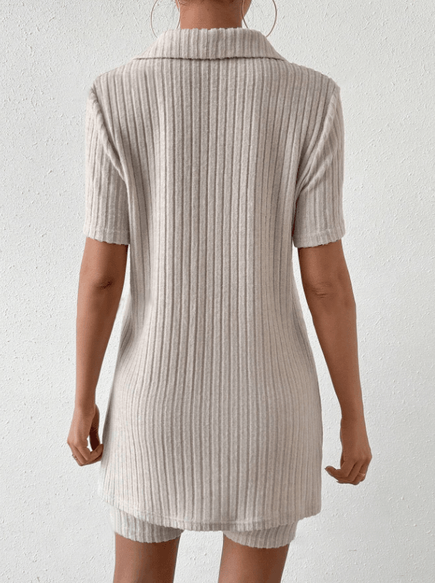 Johnny Collar Short Sleeve Top and Shorts Set - DaTrendStore.Com