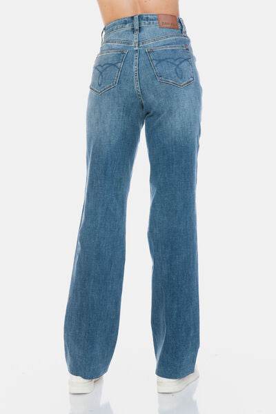 Judy Blue Full Size Tummy Control Cut Raw Hem Straight Jeans - DaTrendStore.Com