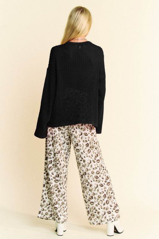 Davi & Dani Star Front Crochet Drop Shoulder Knit Top - DaTrendStore.Com