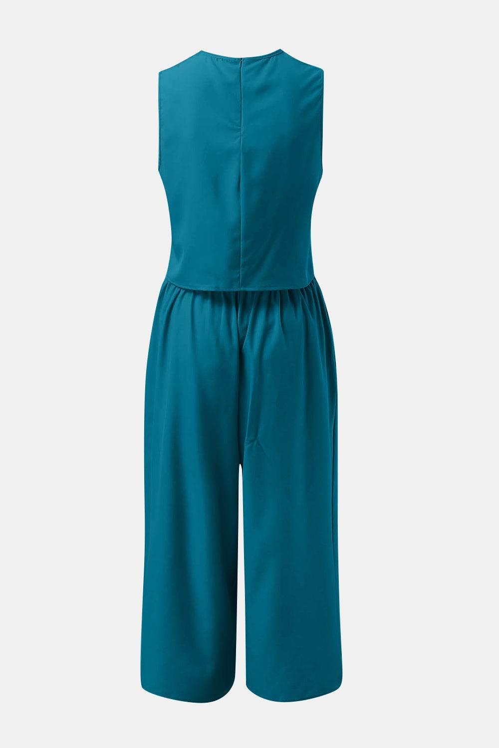 Round Neck Top and Wide Leg Pants Set - DaTrendStore.Com