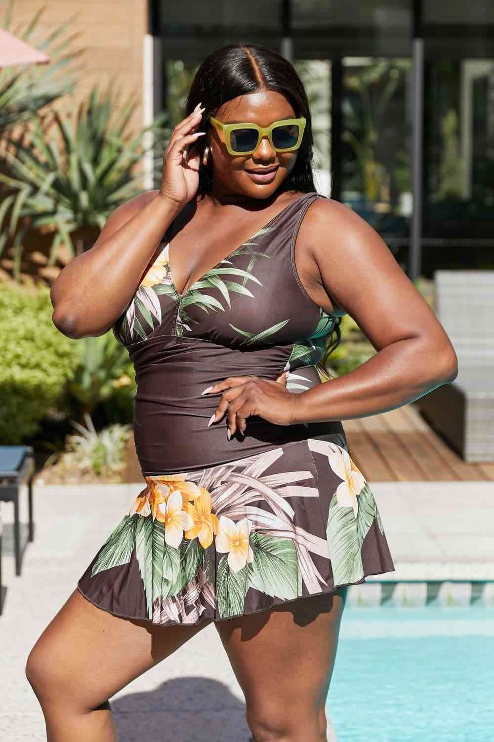 Marina West Swim Full Size Clear Waters Swim Dress in Aloha Brown - DaTrendStore.Com