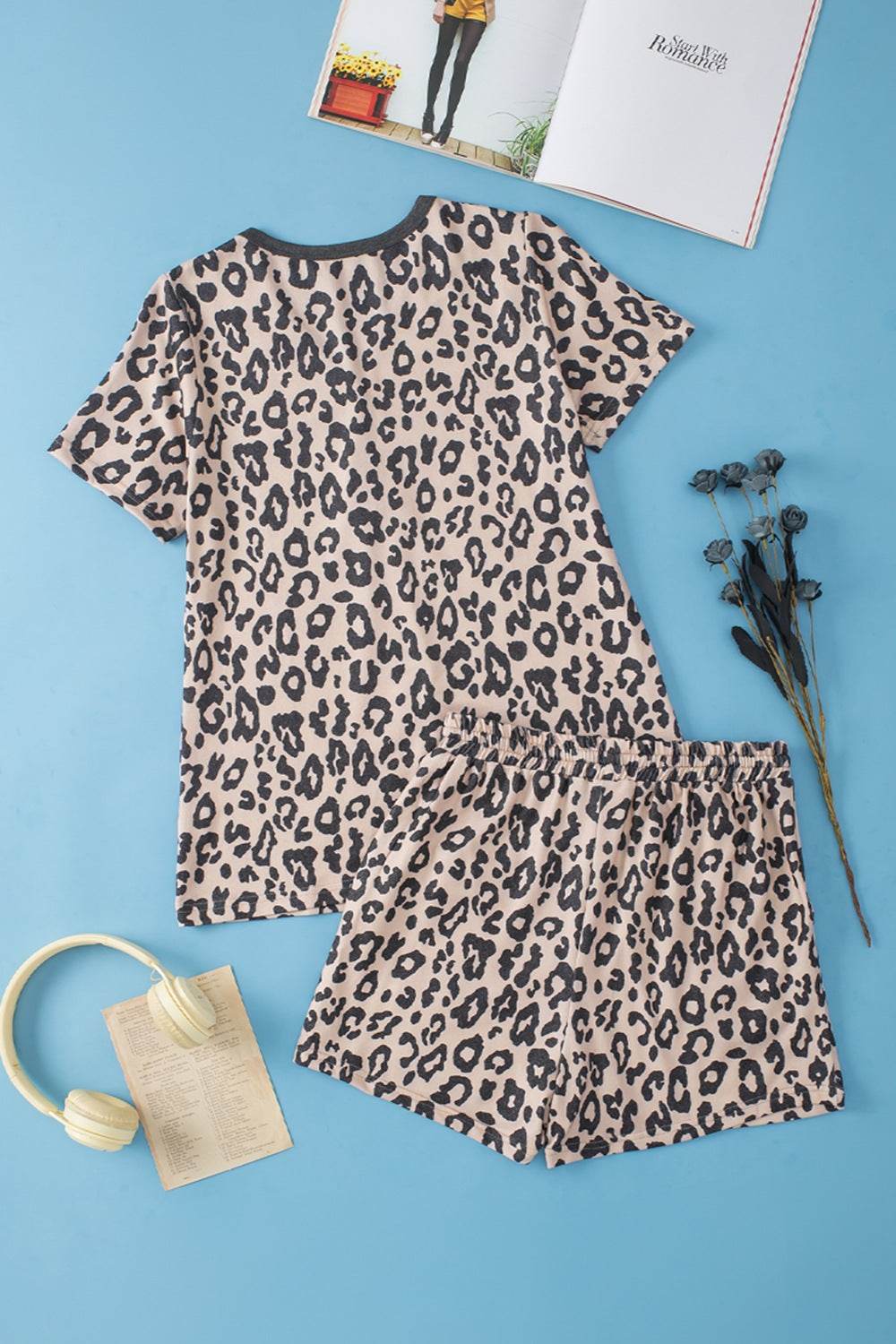 Leopard V-Neck Top and Shorts Set - DaTrendStore.Com