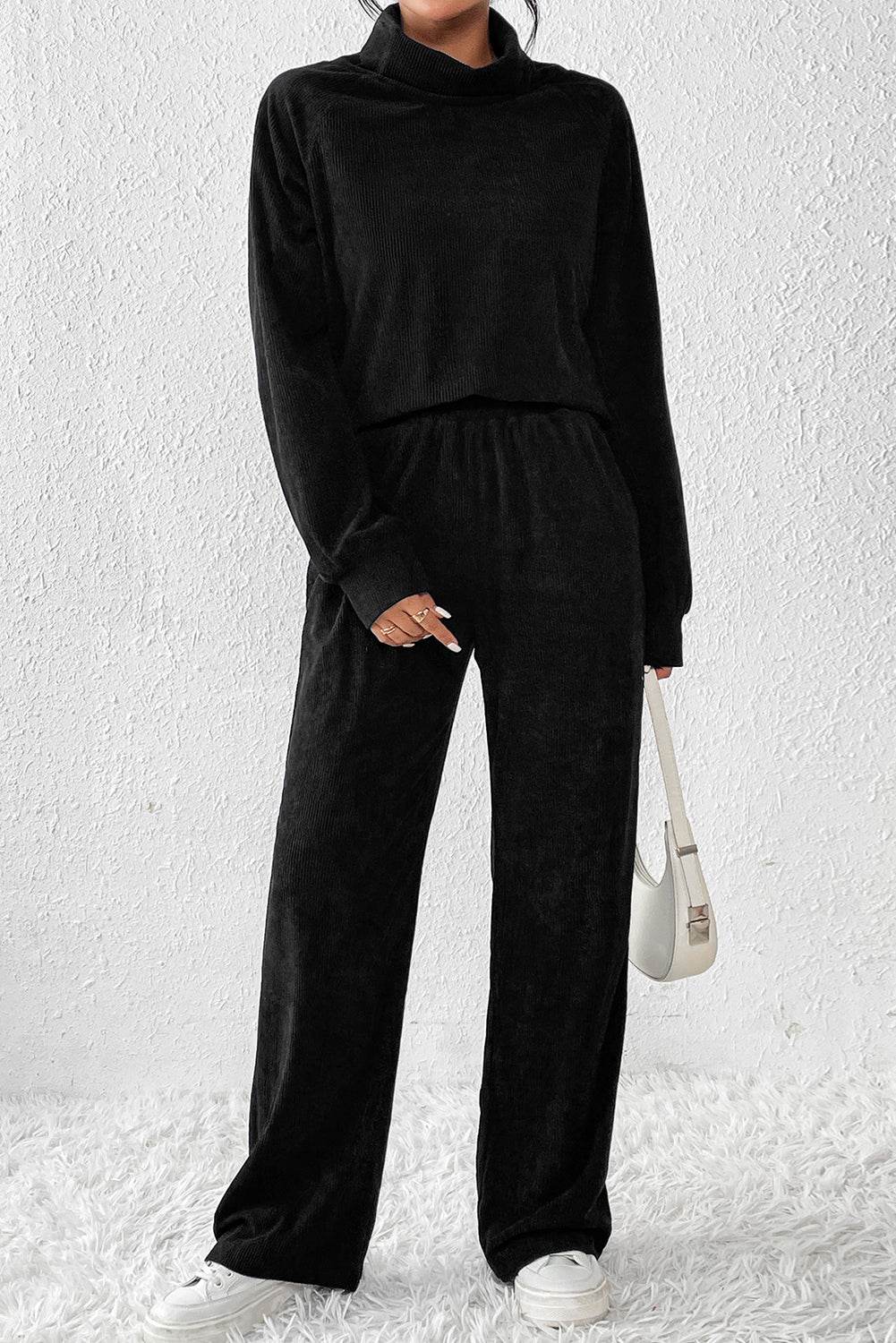 Ribbed Long Sleeve Top and Pants Set - DaTrendStore.Com