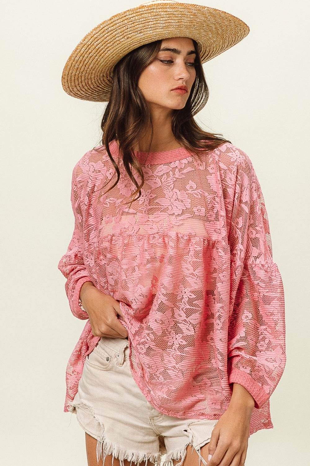 BiBi Floral Lace Long Sleeve Top - DaTrendStore.Com