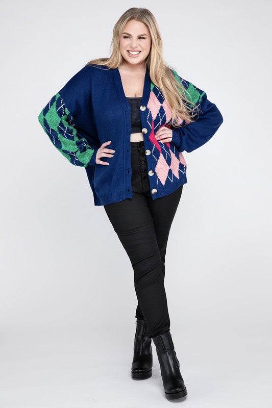 Plus V Neck Button Front Cardigan - DaTrendStore.Com