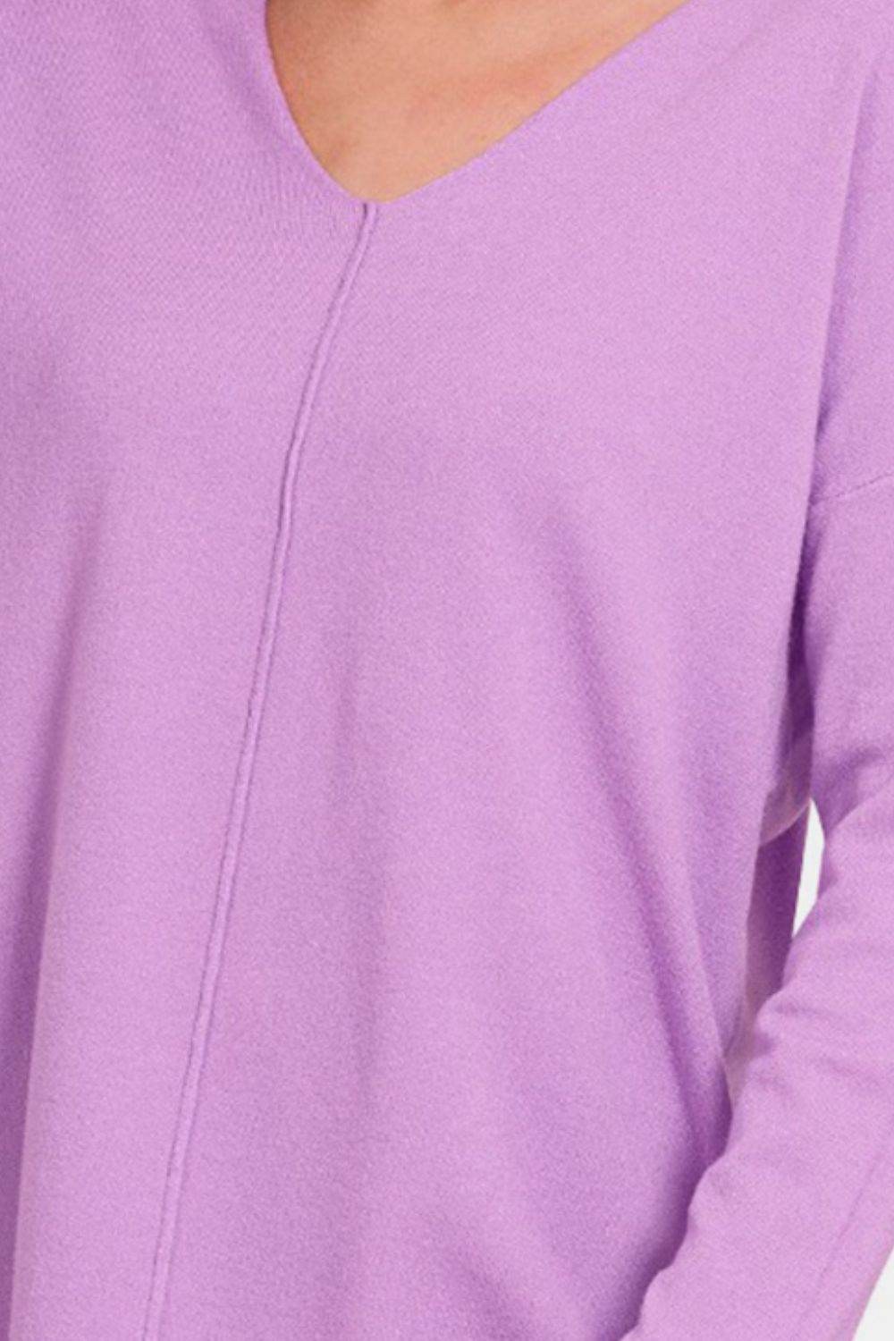 Zenana Slit V-Neck Dropped Shoulder Sweater - DaTrendStore.Com