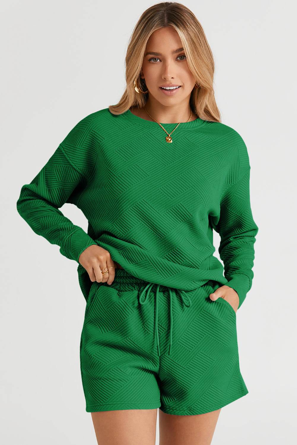 Round Neck Dropped Shoulder Top and Shorts Set - DaTrendStore.Com