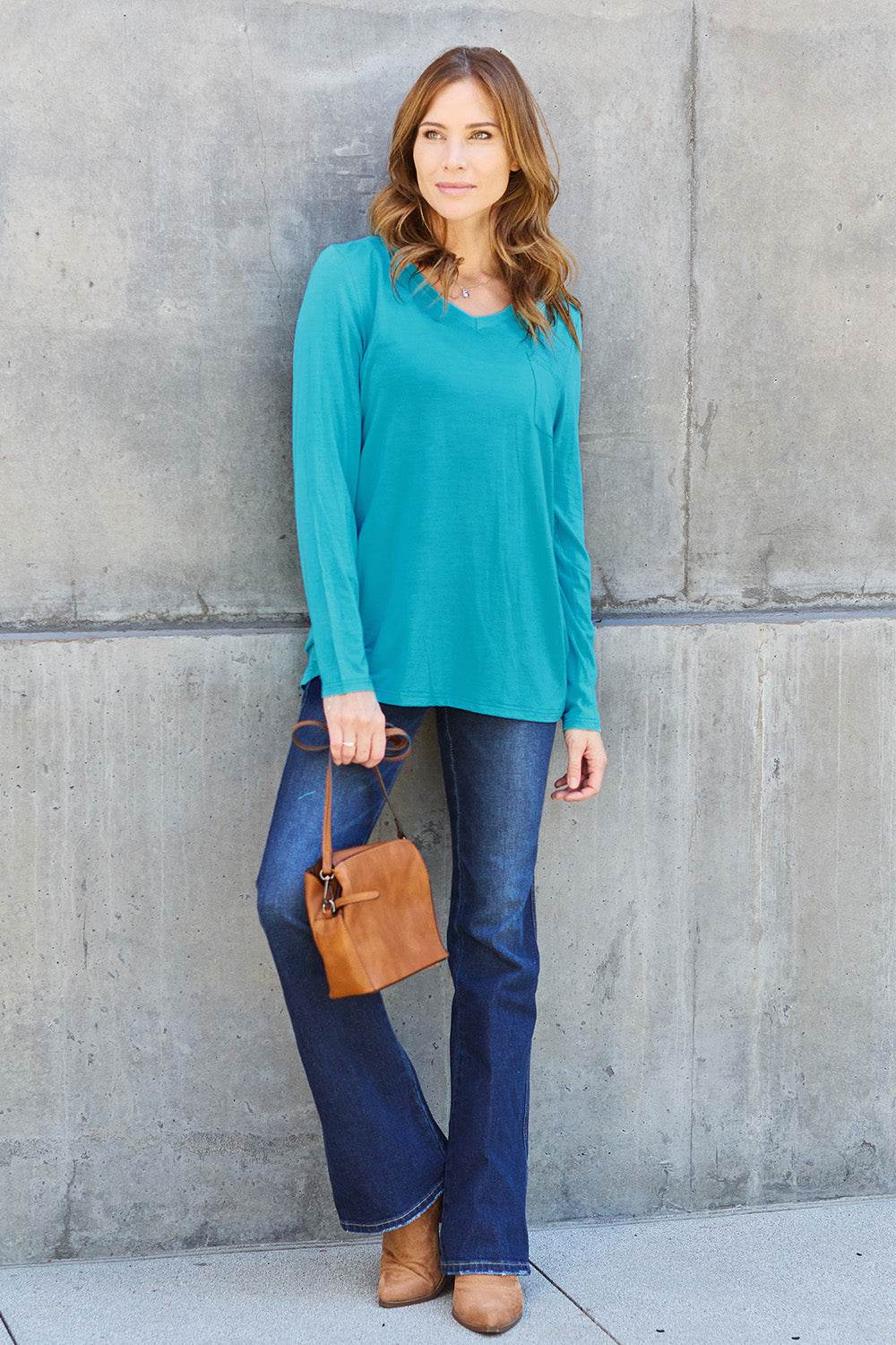 Basic Bae Full Size V-Neck Long Sleeve Top - DaTrendStore.Com