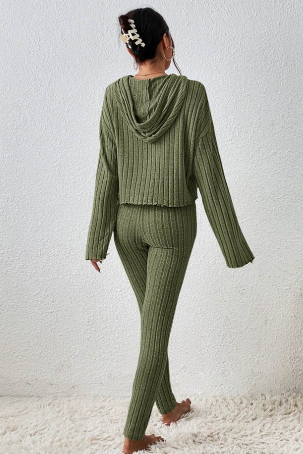 Lettuce Hem Dropped Shoulder Hooded Top and Pants Set - DaTrendStore.Com