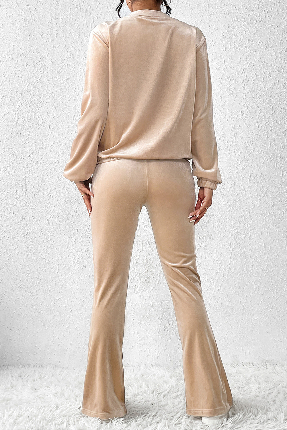 Surplice Long Sleeve Top and Slit Pants Set