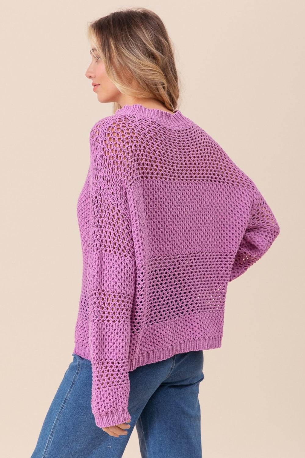 BiBi Openwork Long Sleeve Knit Top - DaTrendStore.Com