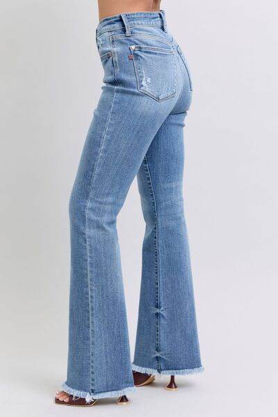Judy Blue Full Size Raw Hem High Rise Bootcut Jeans - DaTrendStore.Com