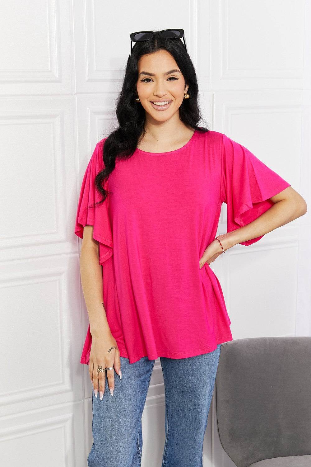 Yelete Full Size More Than Words Flutter Sleeve Top - DaTrendStore.Com