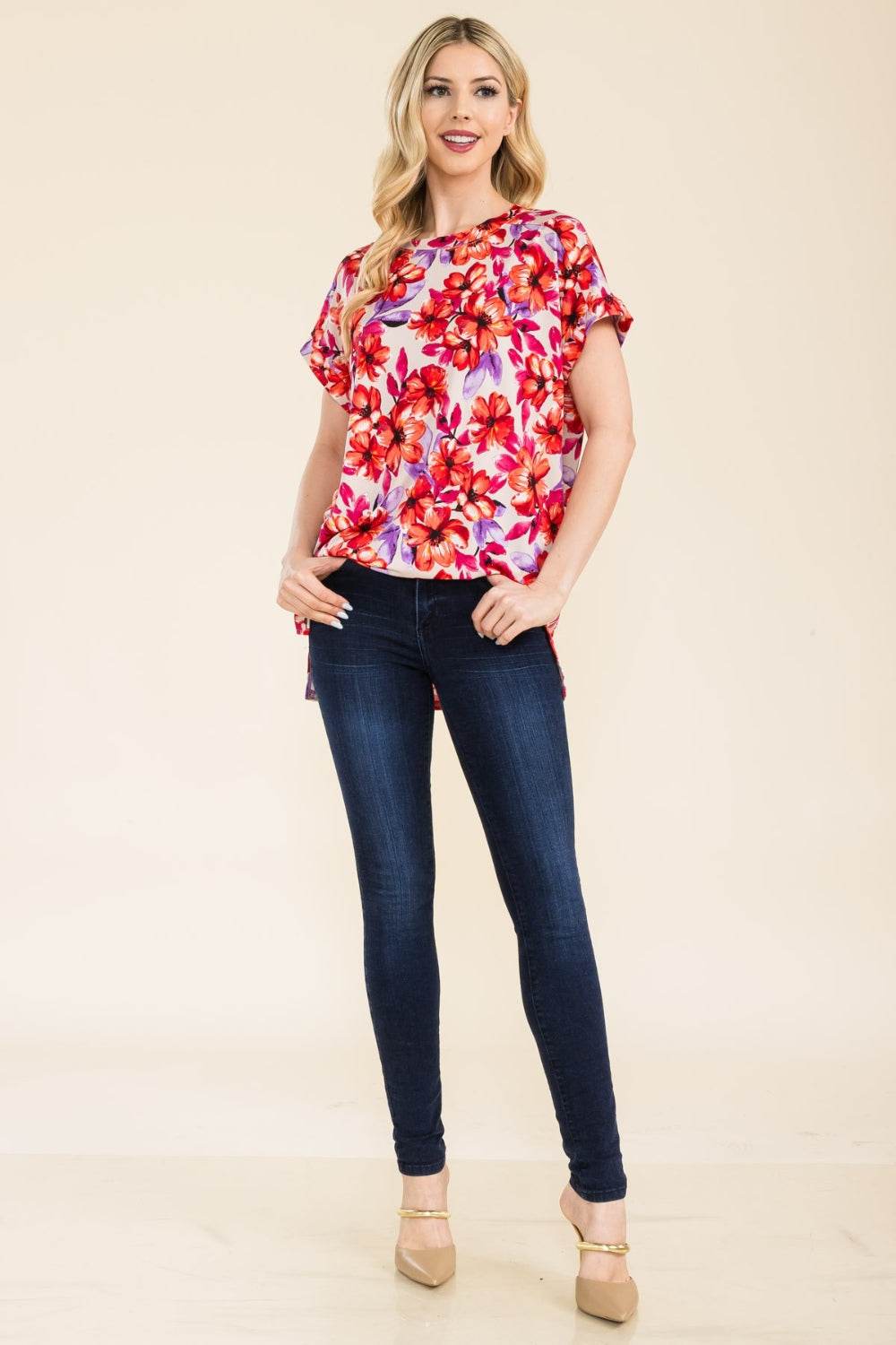 Celeste Full Size Round Neck Short Sleeve Floral T-Shirt - DaTrendStore.Com