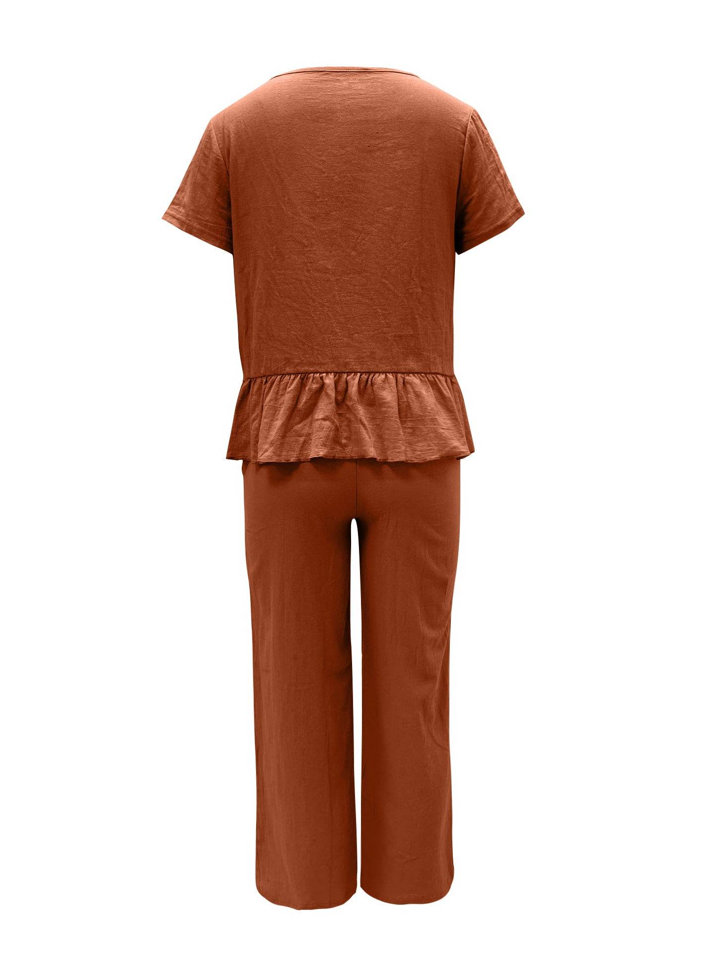 Peplum Round Neck Short Sleeve Top and Pants Set - DaTrendStore.Com