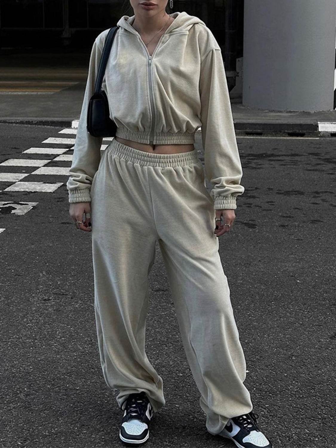 Zip Up Hoodie and Pocketed Pants Set - DaTrendStore.Com