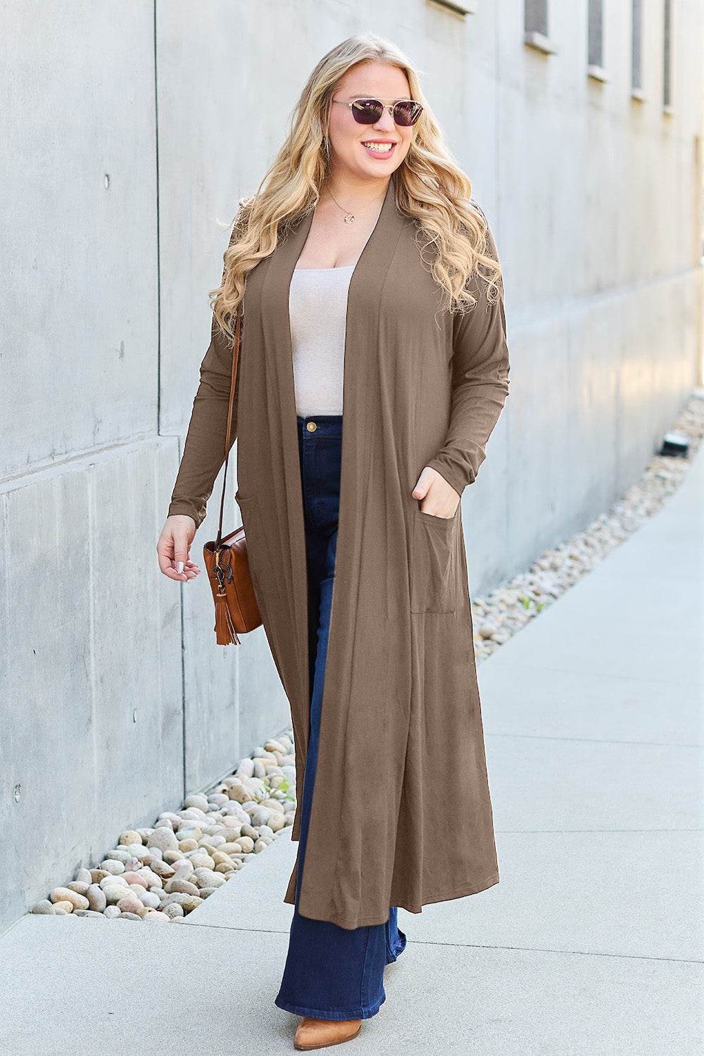 Basic Bae Full Size Open Front Long Sleeve Cover Up - DaTrendStore.Com