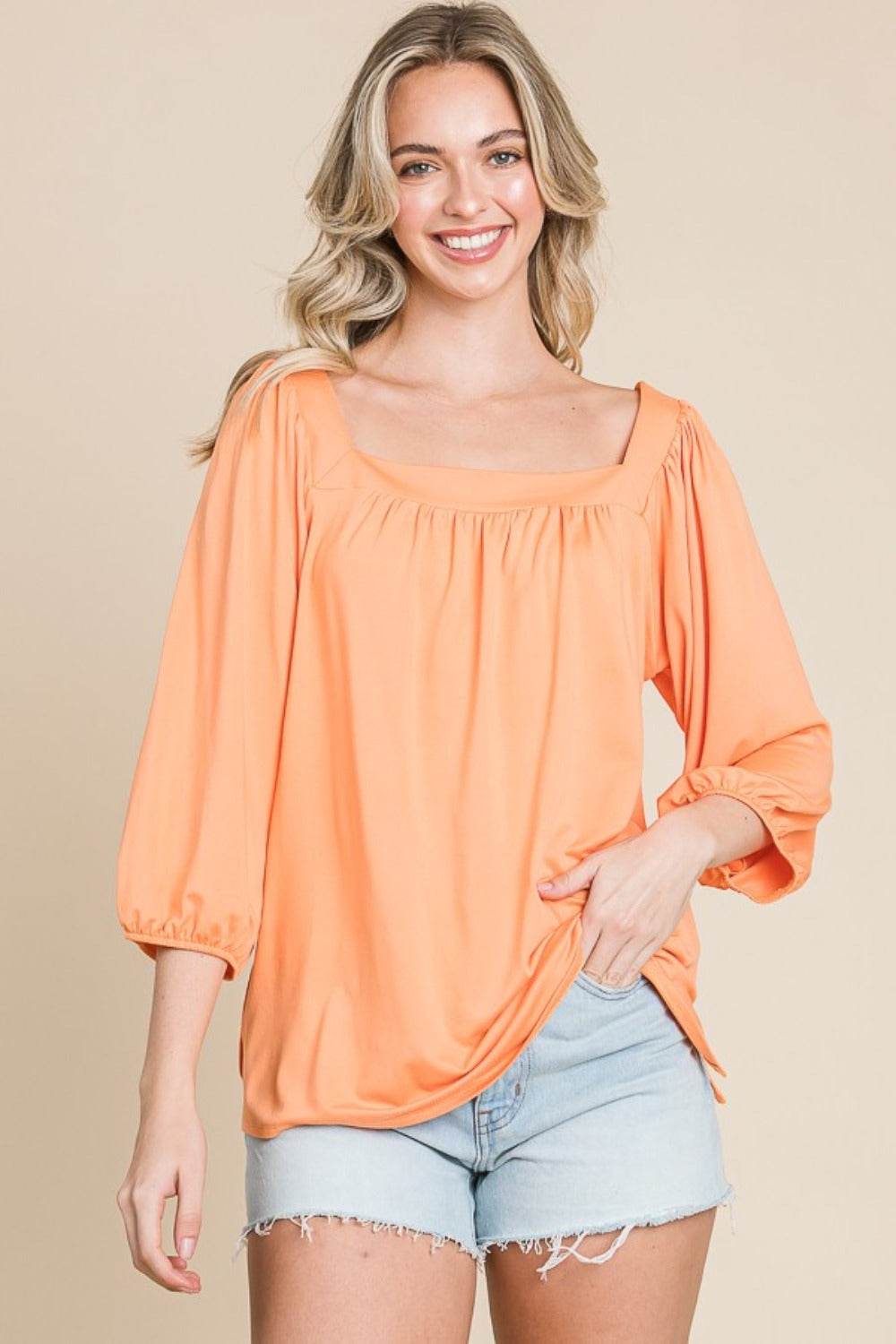 Culture Code Square Neck Puff Sleeve Top - DaTrendStore.Com