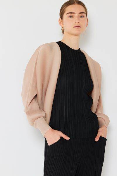 Marina West Swim Rib Pleated Puff Sleeve Bolero Cardigan - DaTrendStore.Com