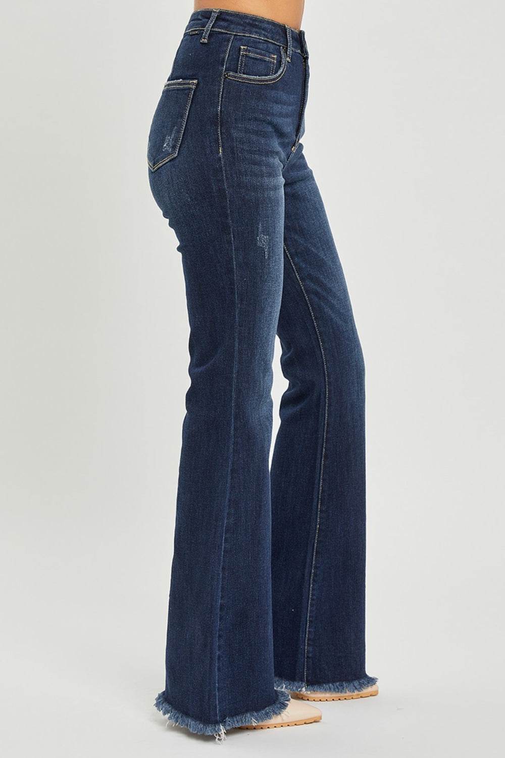 RISEN High Waist Raw Hem Flare Jeans - DaTrendStore.Com