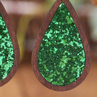 Sequin Wood Teardrop Earrings - DaTrendStore.Com