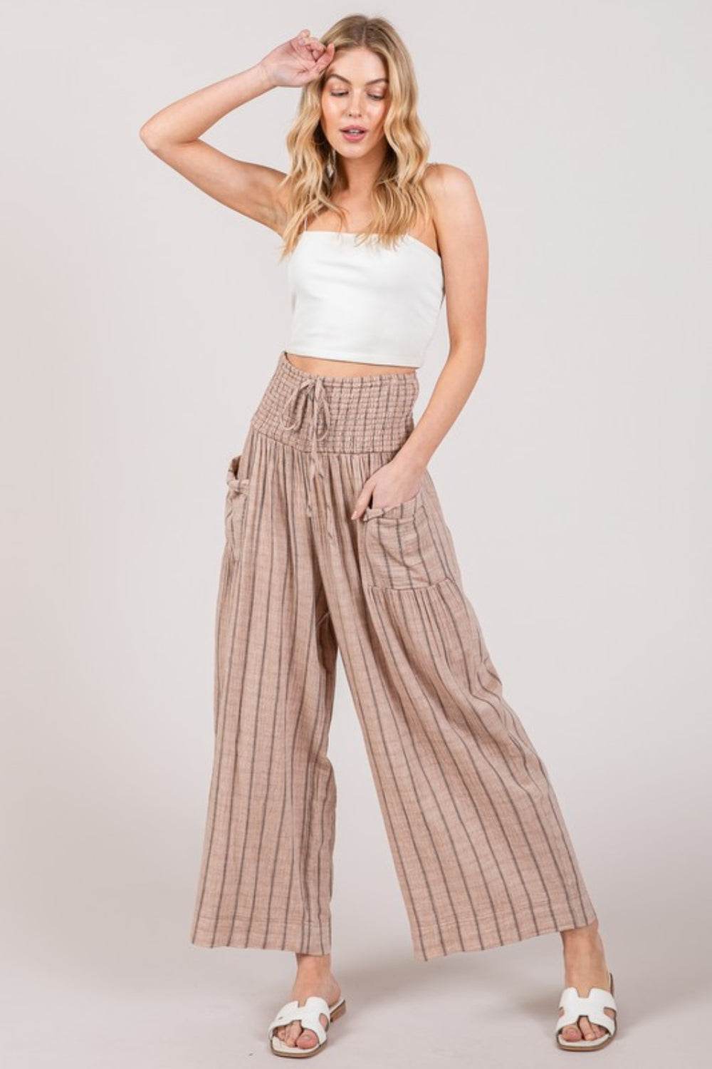 SAGE + FIG Cotton Gauze Wash Stripe Pants - DaTrendStore.Com