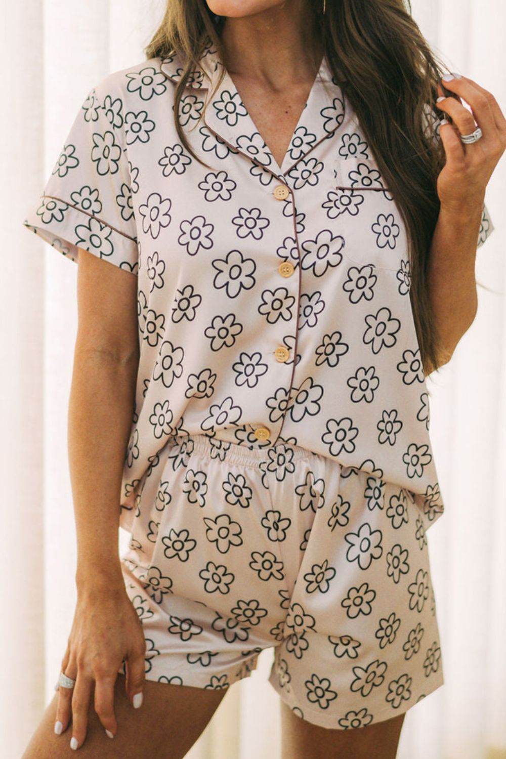Flower Printed Top and Shorts Lounge Set - DaTrendStore.Com