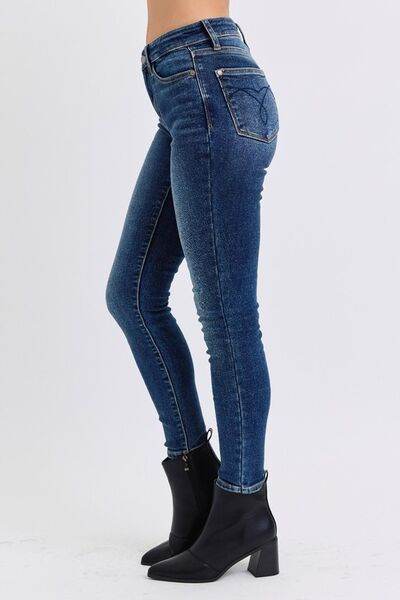 Judy Blue Full Size Run Mid-Rise Waist Skinny Jeans with Thermal Lining - DaTrendStore.Com
